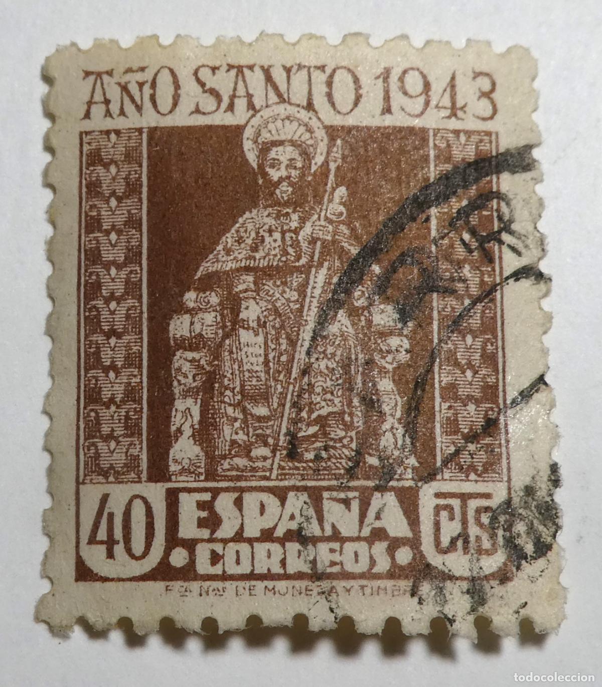 Sellos: Sello postal de Espa&ntilde;a 40 c&eacute;ntimos de 1943, A&ntilde;o Santo Compostelano