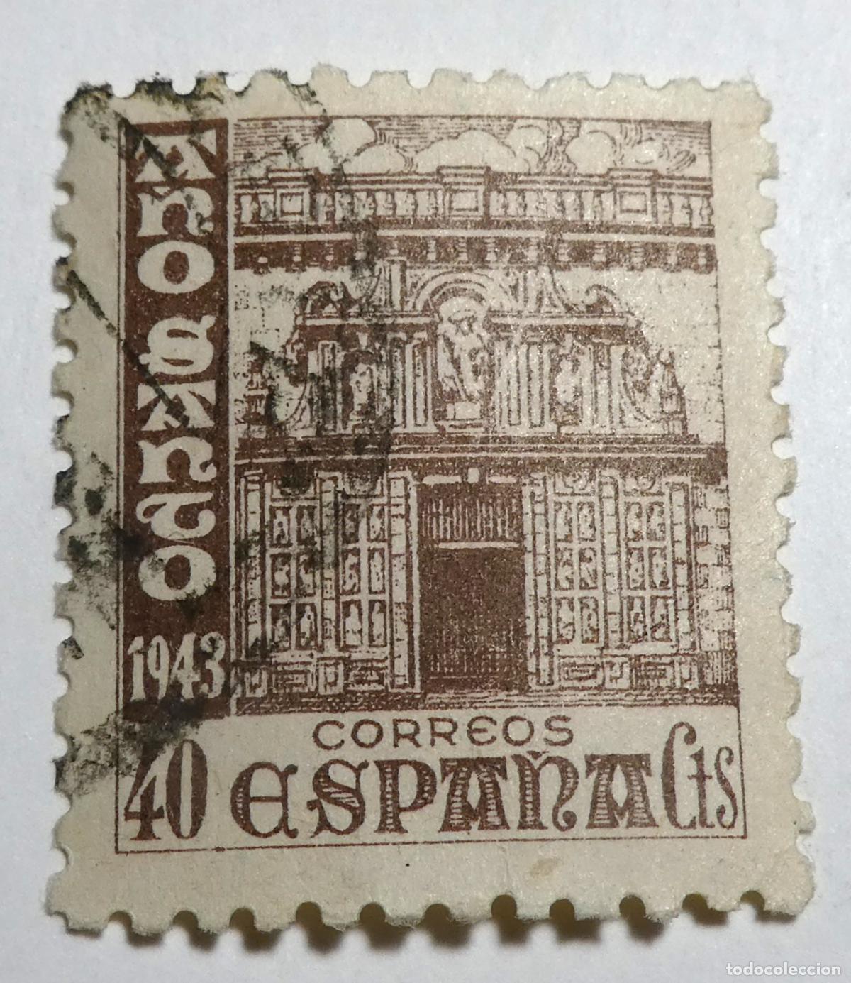 Sellos: Sello postal de Espa&ntilde;a 40 c&eacute;ntimos de 1943, A&ntilde;o Santo Compostelano