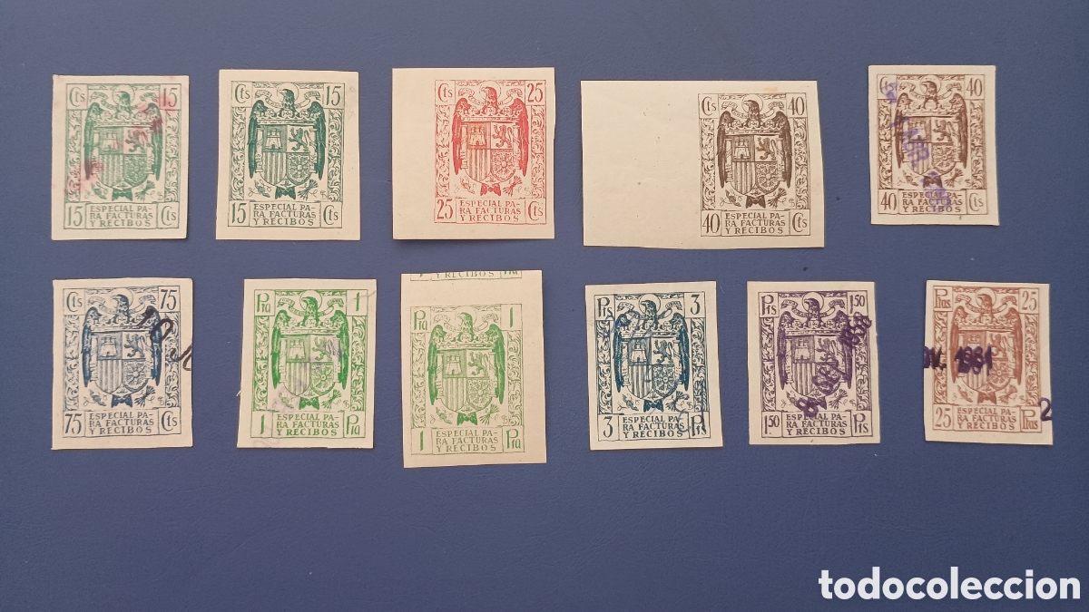 Sellos: ESPA&Ntilde;A - ESPECIAL PARA FACTURAS Y RECIBOS - LOTE DE 11 SELLOS ORIGINALES
