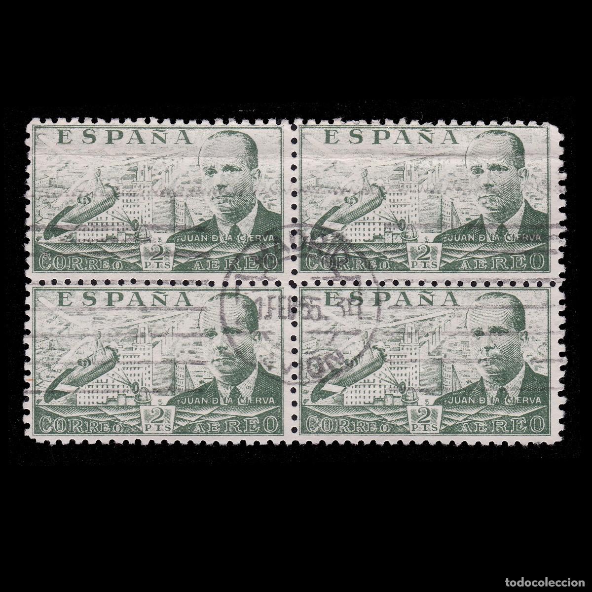 Sellos: Juan de la Cierva .1941-7.2p. Blq4 Matasello.Edifil.945 + OBSEQUIO