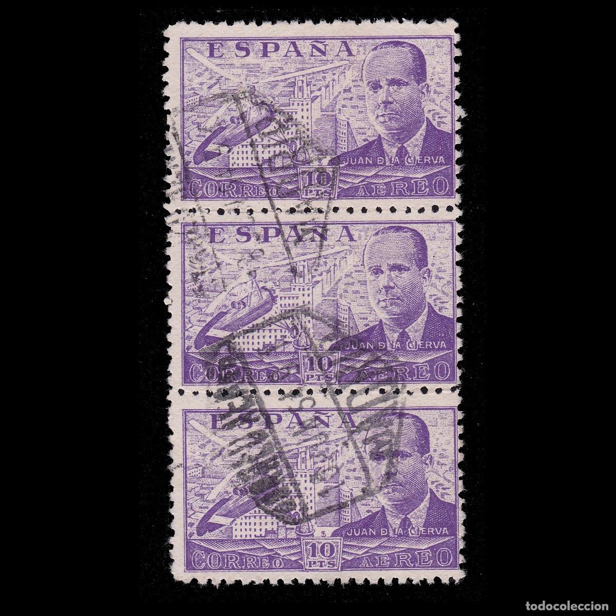 Sellos: Juan de la Cierva .1941-7. 10p. Blq3 Matasello. Edifil. 947 + OBSEQUIO