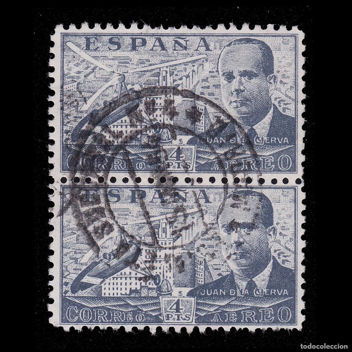 Sellos: Juan de la Cierva 1941-6. 4p. Blq2 Matasello.Edifil. 946 + OBSEQUIO