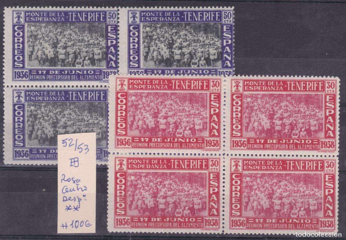 Sellos: FC-214- CANARIAS Monte de la Esperanza Edifil 52/53 B4 ** Sin Fijasellos VARIEDAD Centra Desplazado