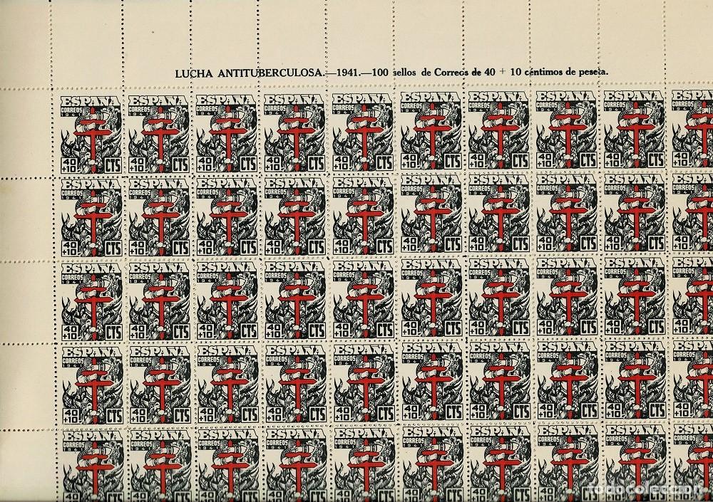 Sellos: Espa&ntilde;a PRO TUBERCULOSOS Edifil n&ordm; 950 Valor 40 + 10 cts Hoja completa de 100 ejemplares Sin fijasell