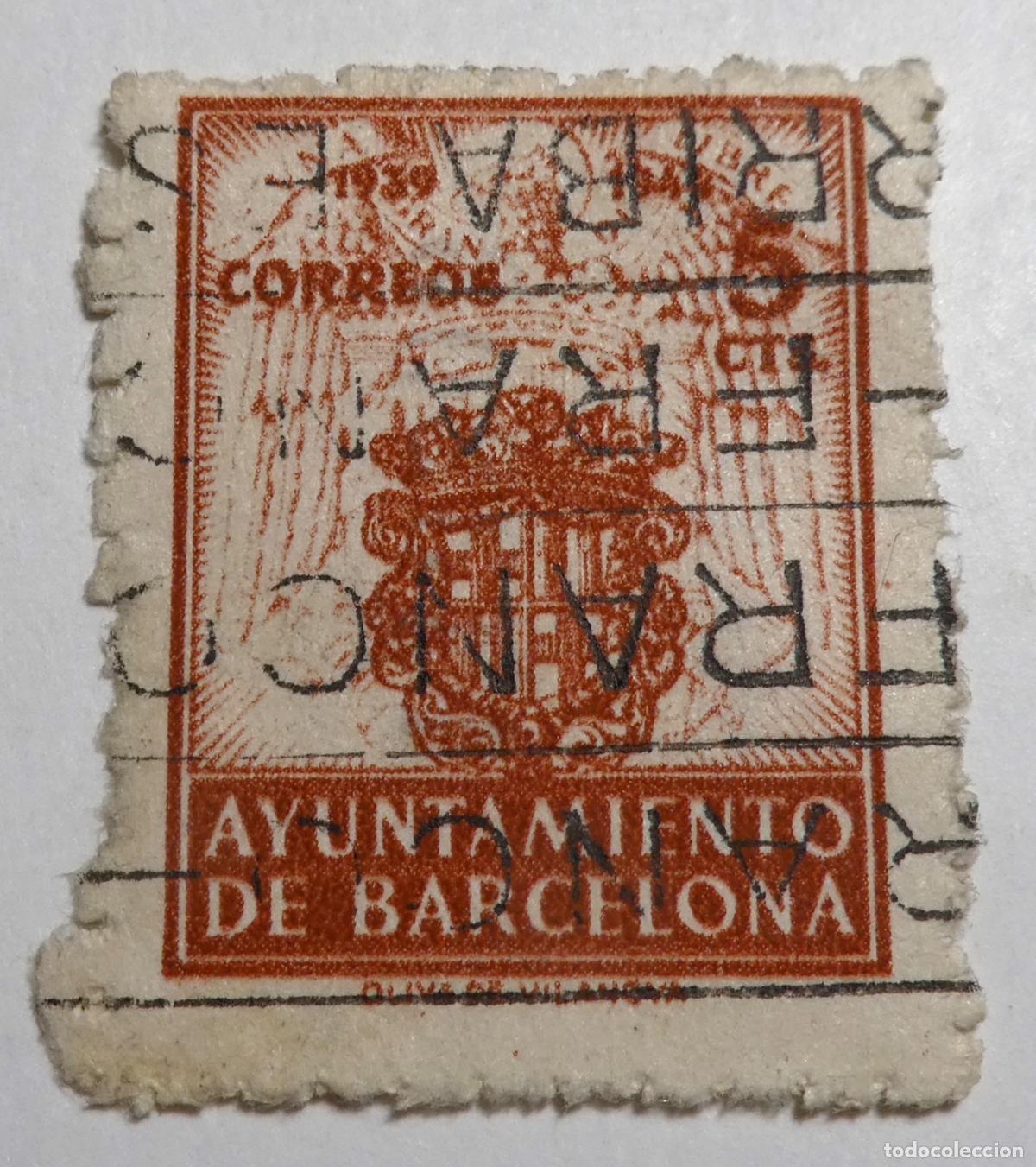 Sellos: Sello postal de 5 centimos 1944 Ayuntamiento de Barcelona