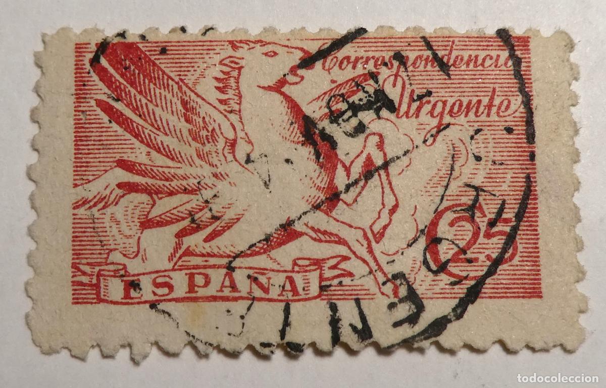 Sellos: Sello postal correspondencia urgente de 25 c&eacute;ntimos 1940