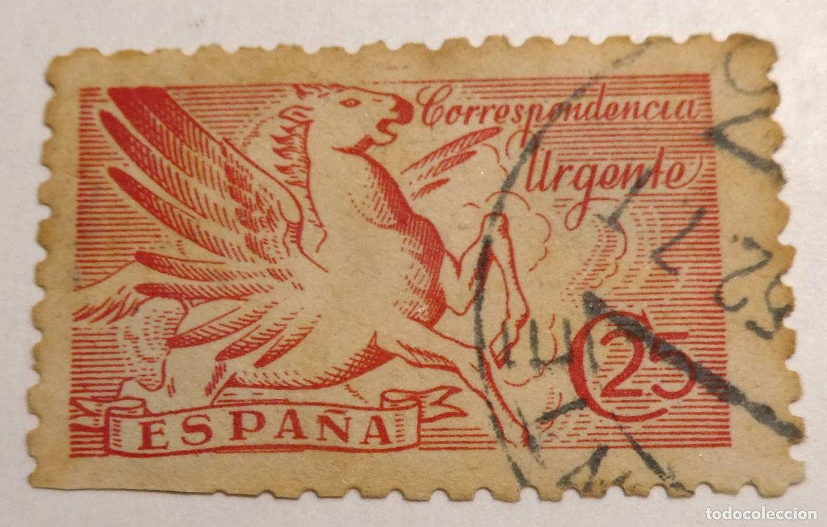 Sellos: Sello postal correspondencia urgente de 25 c&eacute;ntimos 1940