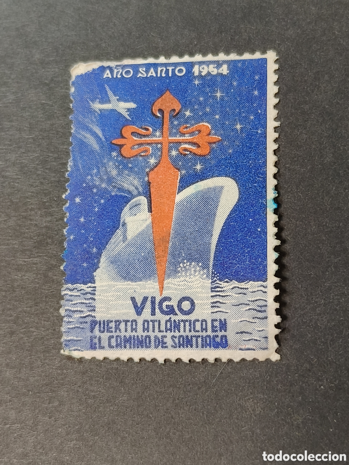 Sellos: Espa&ntilde;a sellos Vigo vi&ntilde;eta puerta atlantica a&ntilde;o Santo 1954 sellos usados