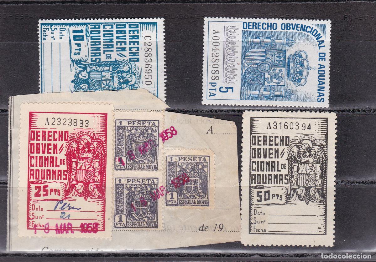 Sellos: FC-160-FISCALES Lote DERECHO OBVENCIONAL ADUANAS 1 a 50 Ptas . Ver 3 Im&aacute;genes