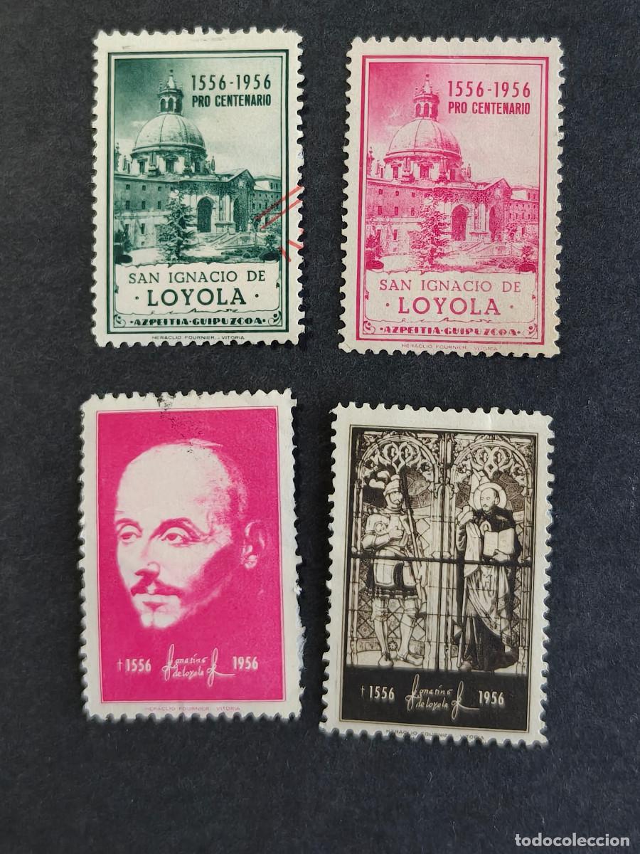 Sellos: Espa&ntilde;a lote 4 sellos vi&ntilde;etas Azpeitia Guipuzcoa San Ignacio De Loyola a&ntilde;o 1956 sellos nuevos *