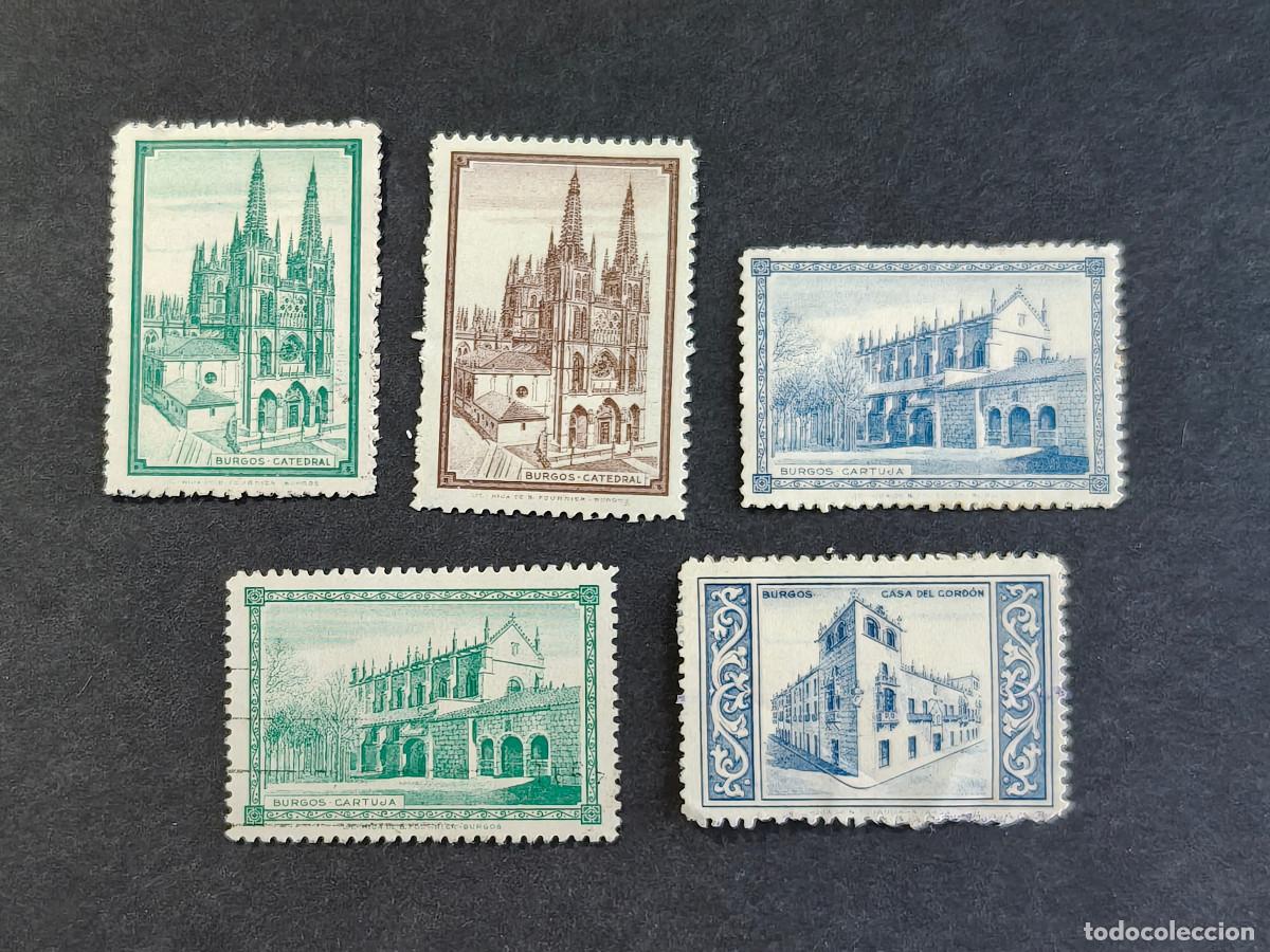 Sellos: Espa&ntilde;a lote 5 sellos vi&ntilde;etas Burgos Catedral Cartuja sellos nuevos * usados