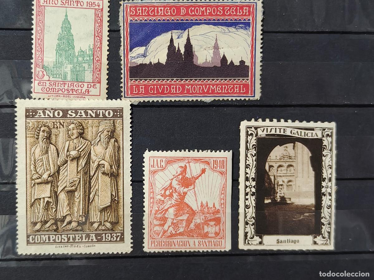 Sellos: Espa&ntilde;a lote 5 sellos vi&ntilde;etas Santiago De Compostela a&ntilde;o santo 1954 sellos nuevos * usados