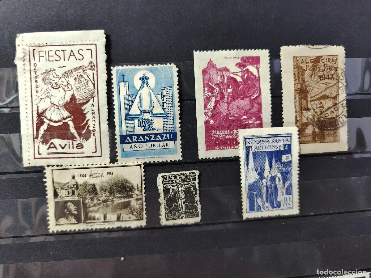 Sellos: Espa&ntilde;a lote 7 sellos vi&ntilde;etas Avila Semana Santa y fiestas sellos nuevos * usados