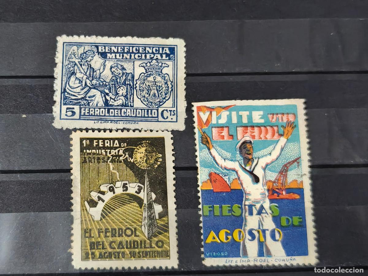 Sellos: Espa&ntilde;a lote 3 sellos vi&ntilde;etas Ferrol fiestas y Guerra Civil Resto Colecci&oacute;n sellos nuevos * usados