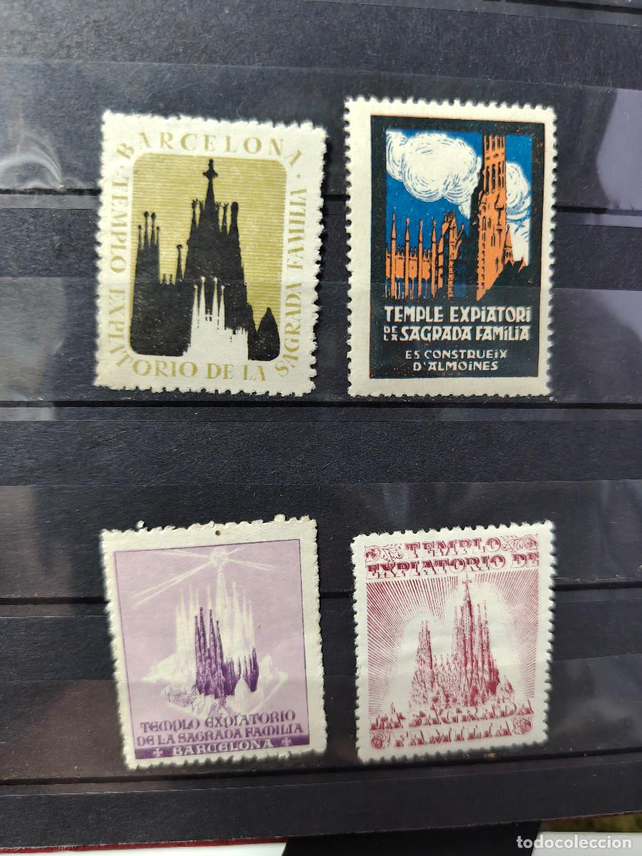 Sellos: Espa&ntilde;a lote 4 sellos Vi&ntilde;etas Barcelona TEMPLO SAGRADA FAMILIA Sellos usados