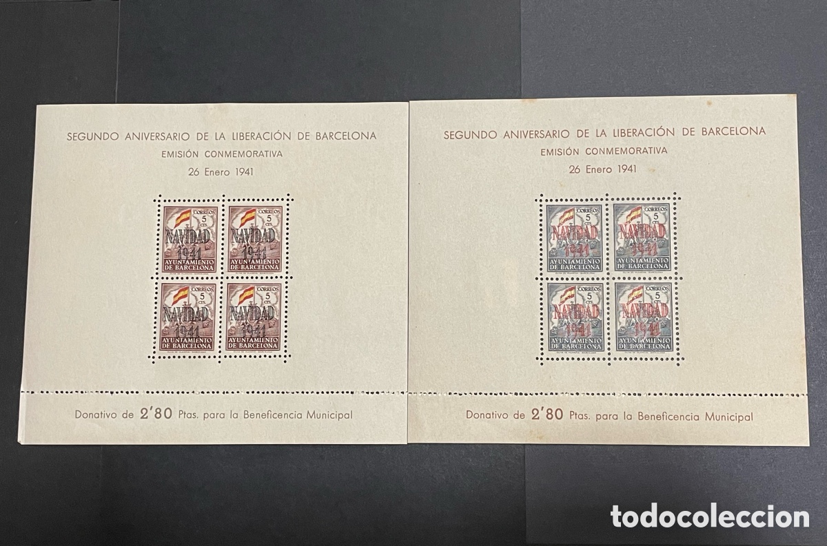 Sellos: Edifil 31 32 Hojitas Navidad 1941, con fijasellos, Ayuntamiento Barcelona