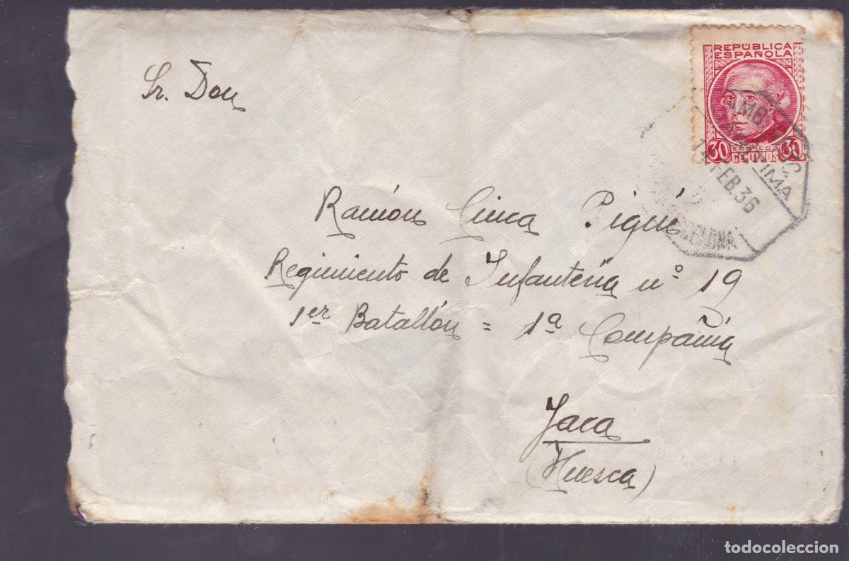 Sellos: F6-30-Carta1 Batall&oacute;n MAHON a Rgt&ordm; Infant&ordf; 19 JACA 1936. Extenso Texto. Ambulante Mar&iacute;tima