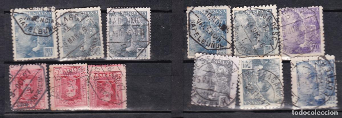 Sellos: AA23- FRANCO / Alfonso XIII Vaquer x 12 Sellos Matasellos AMBULANTE y ESTACION