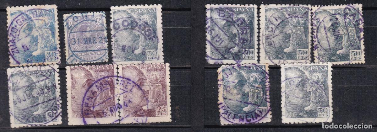 Sellos: AA23- FRANCO / Alfonso XIII x 11 Sellos Matasellos Fechador VIOLETA