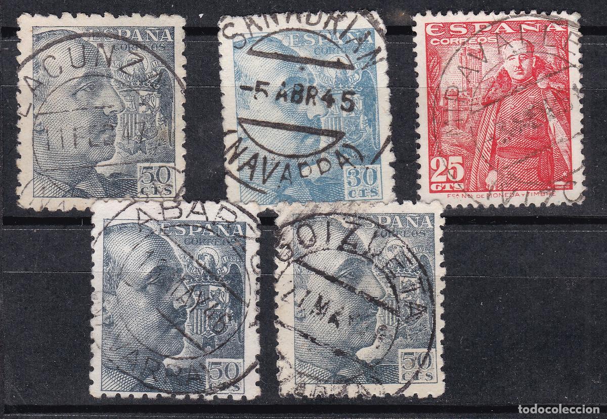 Sellos: AA23- FRANCO Usados ABARZUZA, GOIZUETA, SAN ADRIAN, LACUNZA (Navarra) y MIRAVALLES (Vizcaya)