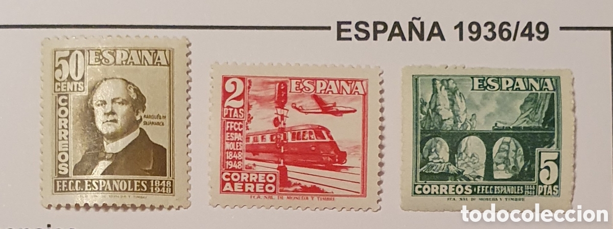 Sellos: Serie completa Centenario Ferrocarril Edifil 1037, 1038 y 1039