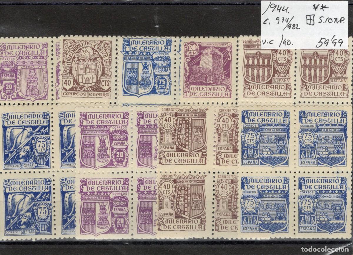 Sellos: PC207 Sellos Espa&ntilde;a a&ntilde;o 1944 Edifil 974/982** sellos originales en NUEVO bloque 4 v.c 140 &euro;
