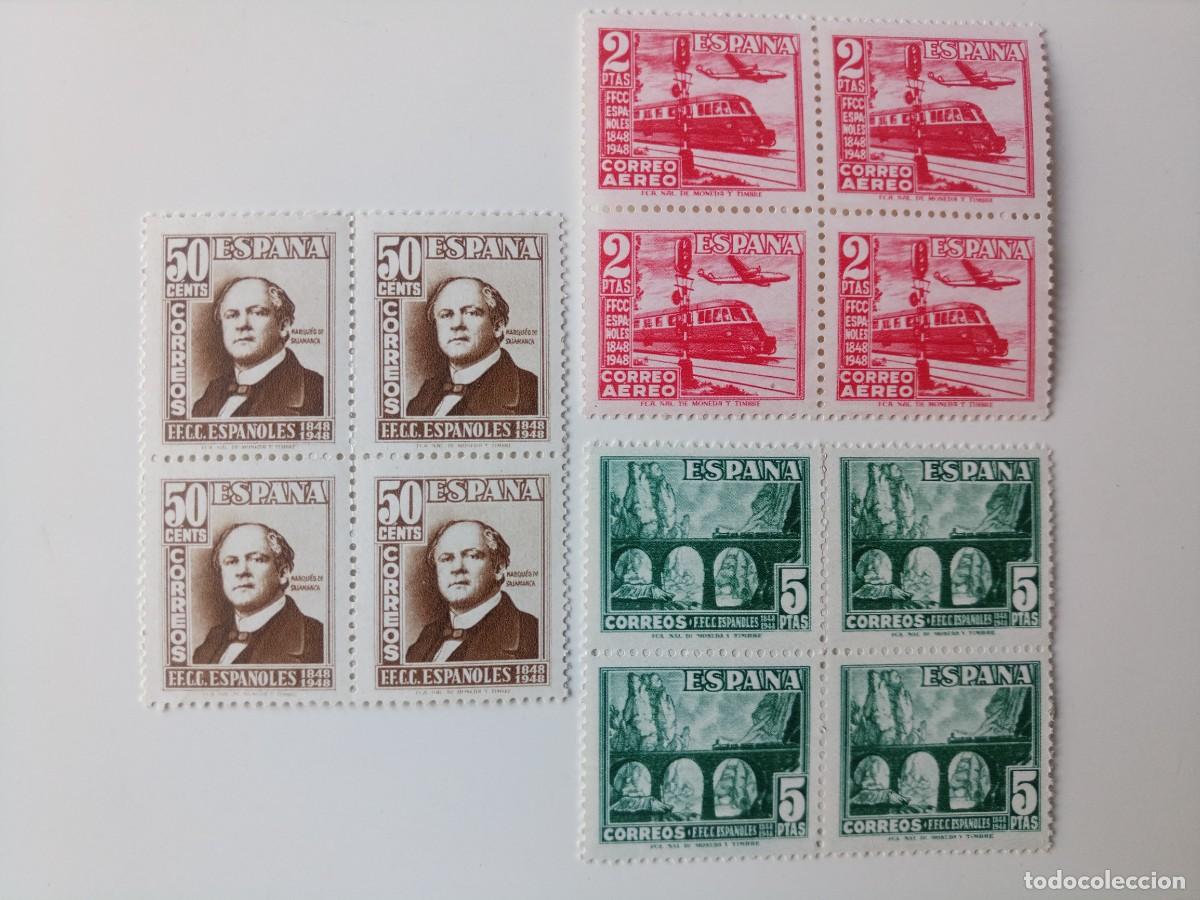 Timbres: Centenario del Ferrocarril En BL4 Edifil 1037/1039 Del A&ntilde;o 1948 En nuevo **