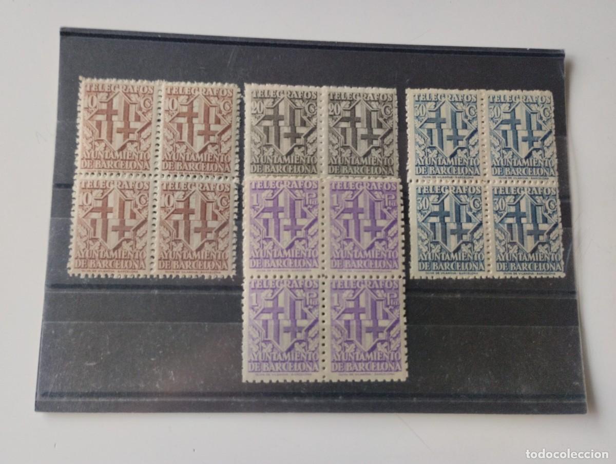 Sellos: Ayuntamiento de Barcelona Tel&eacute;grafos EN BL4 Edifil 13/16 del a&ntilde;o 1941 En Nuevo**