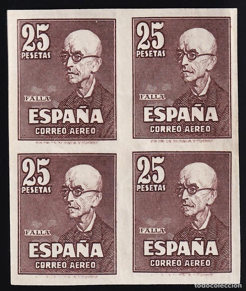 Sellos: ESPA&Ntilde;A, 1947 EDIFIL N&ordm; 1015 /**/, 25 pts casta&ntilde;o lila, [Bloque de cuatro / SIN DENTAR.]
