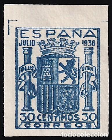Sellos: ESPA&Ntilde;A, 1936 EDIFIL N&ordm; NE 56 /*/, 30 c. azul, [NO EXPENDIDO / SIN DENTAR.]