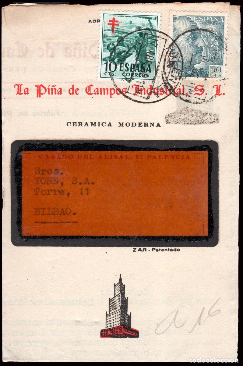 Sellos: Palencia - Edi o TP 1053+1104 - Postal fechada en Pi&ntilde;a de Campos - Mat &rdquo;Palencia 17/IV/52&rdquo;