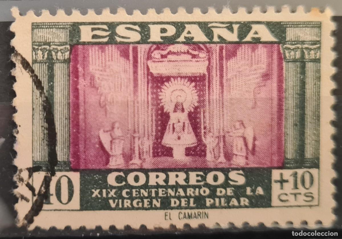 Sellos: Sello usado de Espa&ntilde;a 1940: XIX centenario de la aparici&oacute;n de la virgen del Pilar, Zaragoza