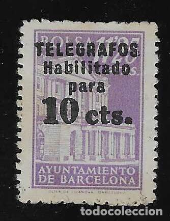 Sellos: BARCELONA. TEL&Eacute;GRAFOS 1942. P&Oacute;LIZA DE BOLSA HABILITADO PARA 10 CTS.