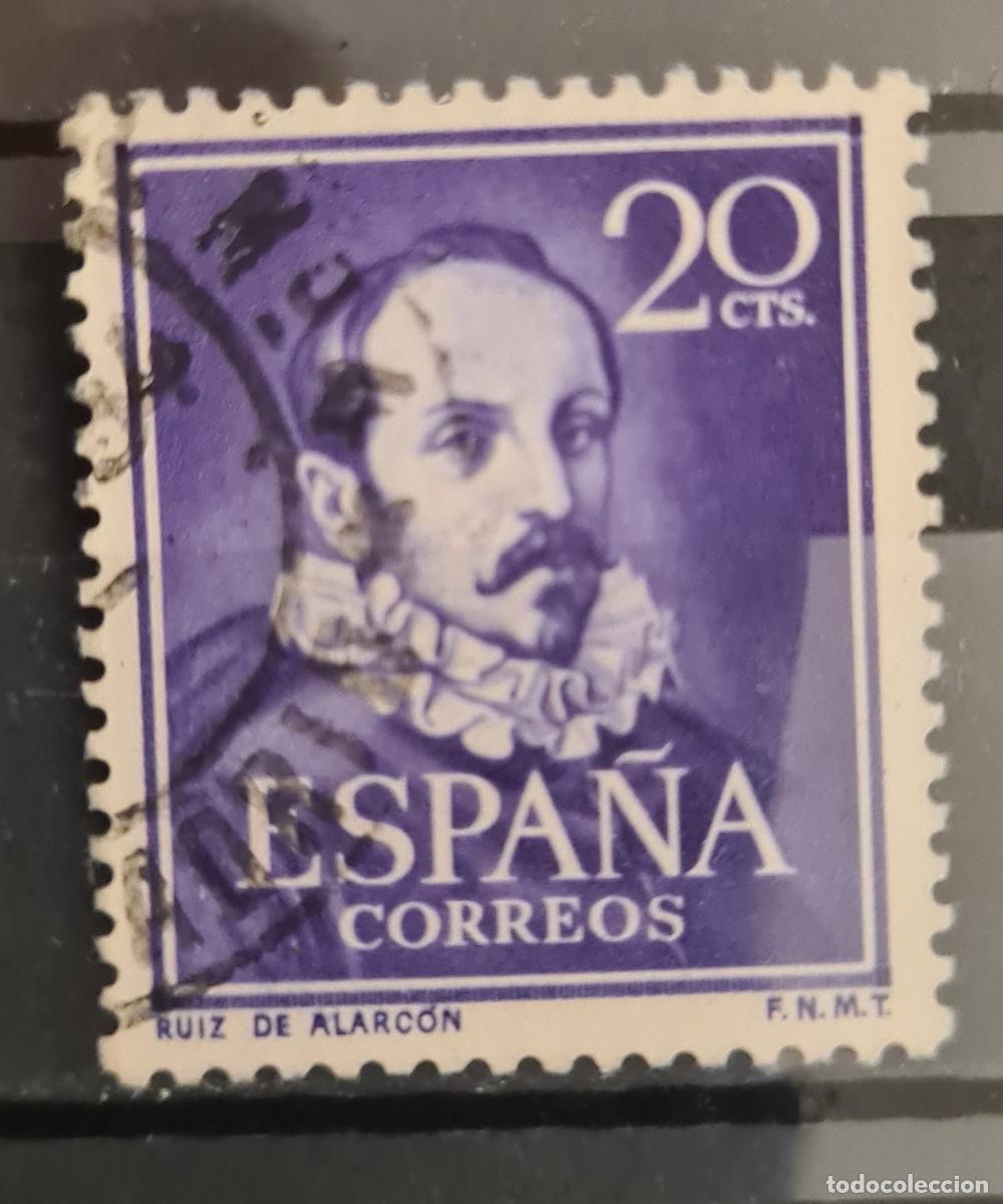 Sellos: Sello usado de Espa&ntilde;a 1950: En honor del poeta Juan Ruiz de Alarc&oacute;n y Mendoza