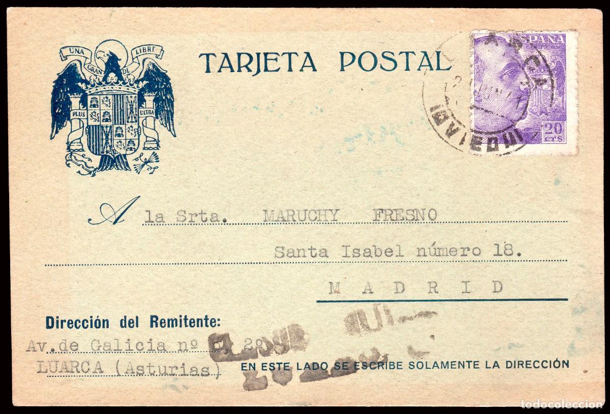 Sellos: Asturias - Edi o TP 922 - Postal Mat &rdquo;Luarca 30/Jun./41&rdquo; + &rdquo;Censura Militar - Luarca&rdquo;