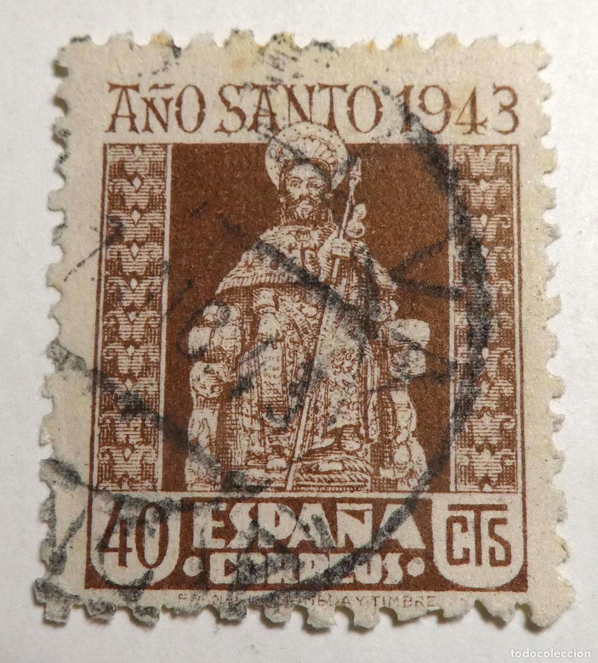 Sellos: Sello postal de Espa&ntilde;a 40 c&eacute;ntimos de 1943, A&ntilde;o Santo Compostelano