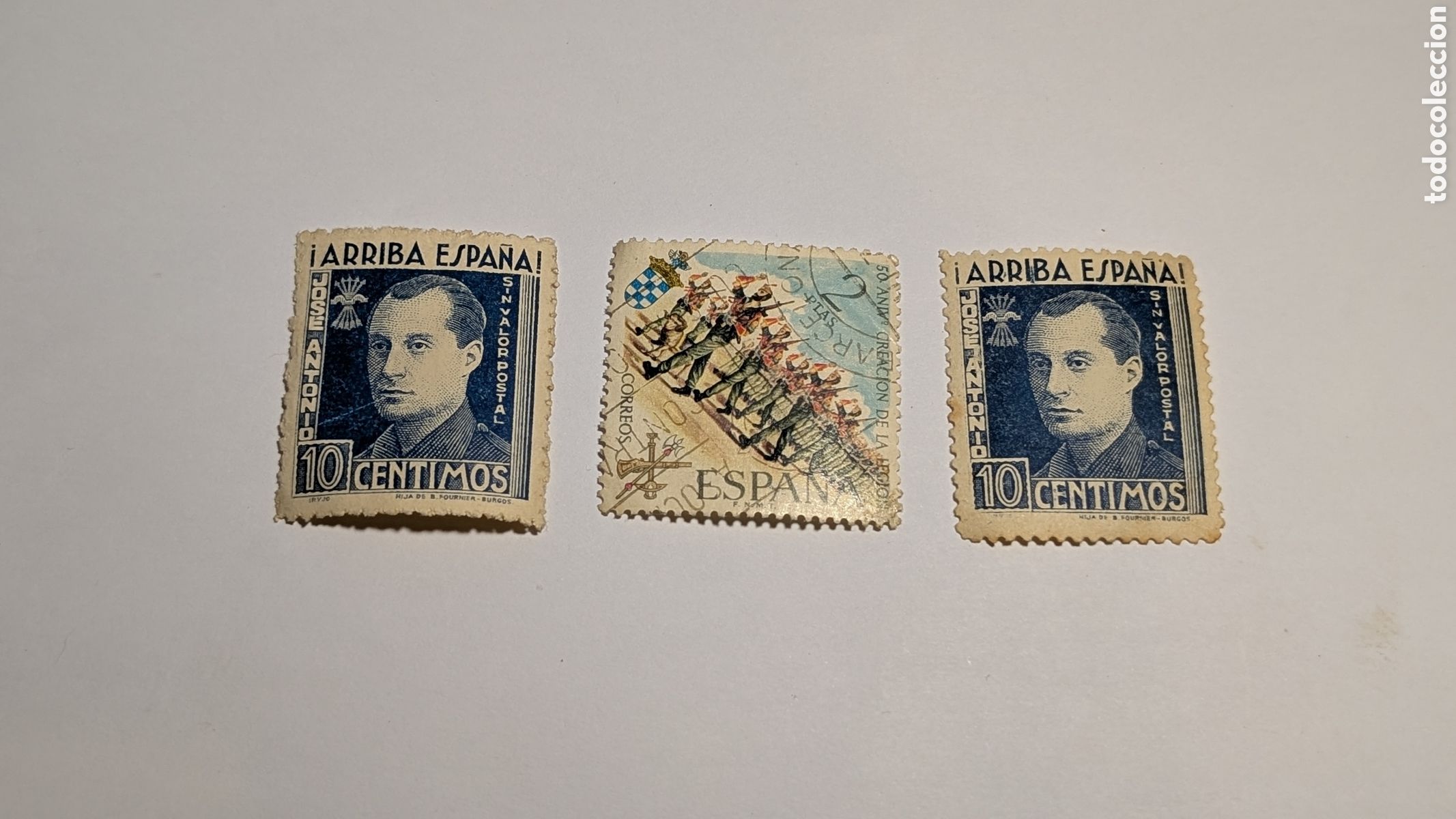 Sellos: Jos&eacute; Antonio Primo de Rivera, ARRIBA ESPA&Ntilde;A.10 c&eacute;ntimos. 50 Aniversario de la creaci&oacute;n de la Legi&oacute;n