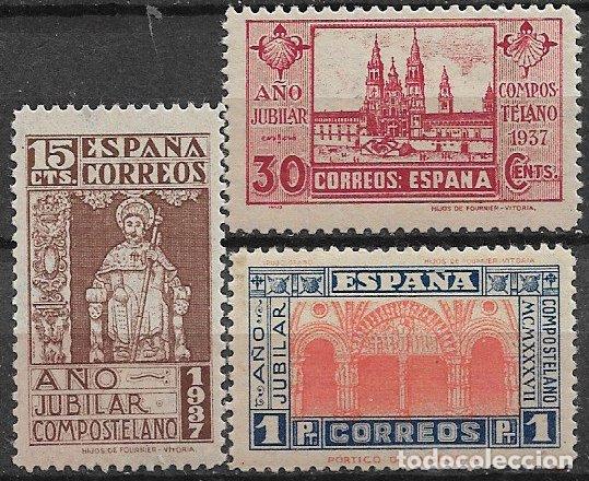 Sellos: Espa&ntilde;a. 1937 A&ntilde;o Jubilar Compostelano, EDIFIL n&ordm; 833 a 835 * *