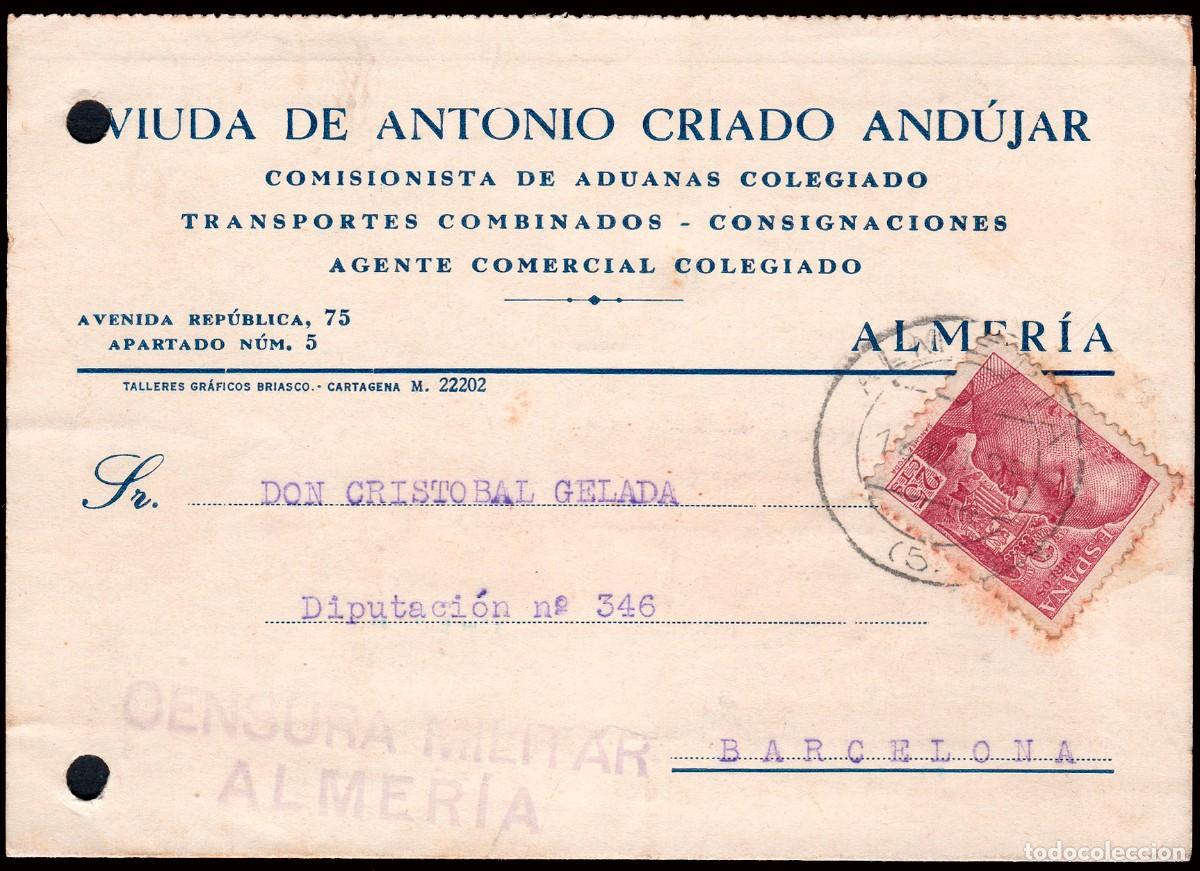 Sellos: Almer&iacute;a - Edi o TP 868 - Postal Mat &rdquo;Almer&iacute;a 13/10/39&rdquo; + &rdquo;Censura Militar - Almer&iacute;a&rdquo;