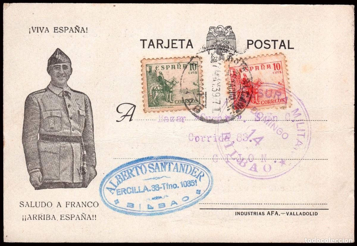 Sellos: Vizcaya - Edi o TP 818+ - Postal patri&oacute;tica Mat &rdquo;Norte Alcance 7/May./39&rdquo; + &rdquo;Censura Militar..&rdquo;