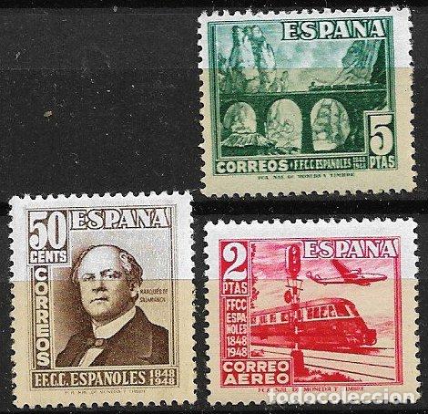 Sellos: Espa&ntilde;a. 1948 Centenario del Ferrocarril, EDIFIL n&ordm; 1037 a 1039 * *