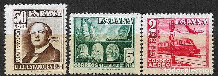 Sellos: Espa&ntilde;a. 1948 Centen&ordm; del ferrocarril, EDIFIL n&ordm; 1037 a 1039 * *
