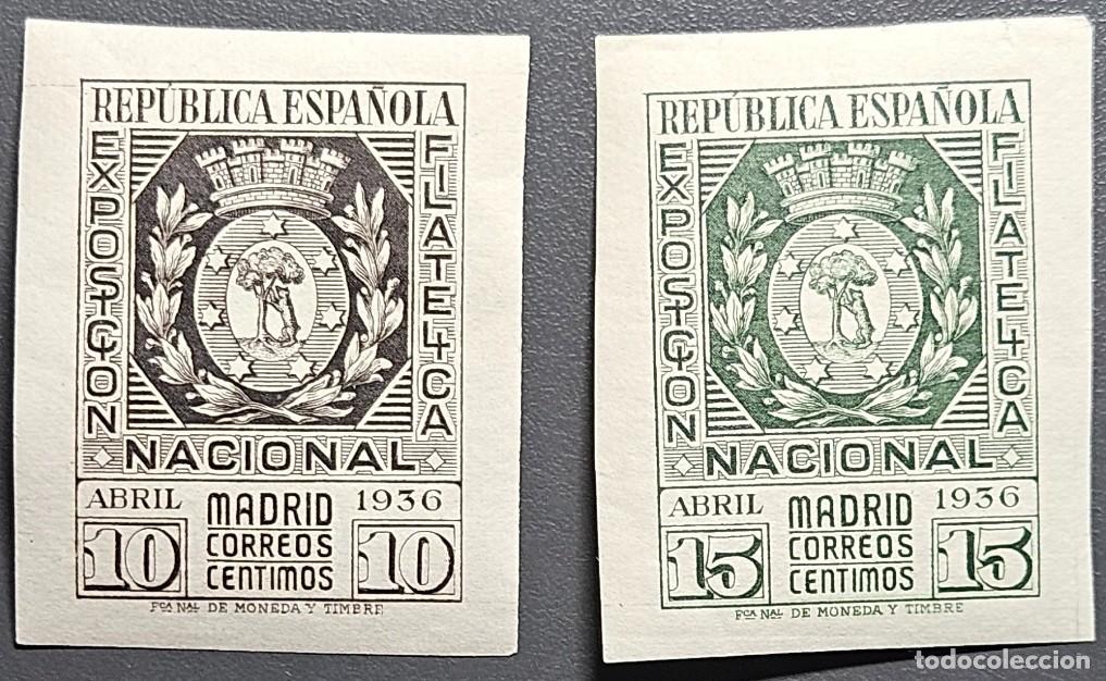 Sellos: Edifil 727*/ 728* serie completa nueva con fijasellos Exposicion Filatelia Espa&ntilde;a 1936