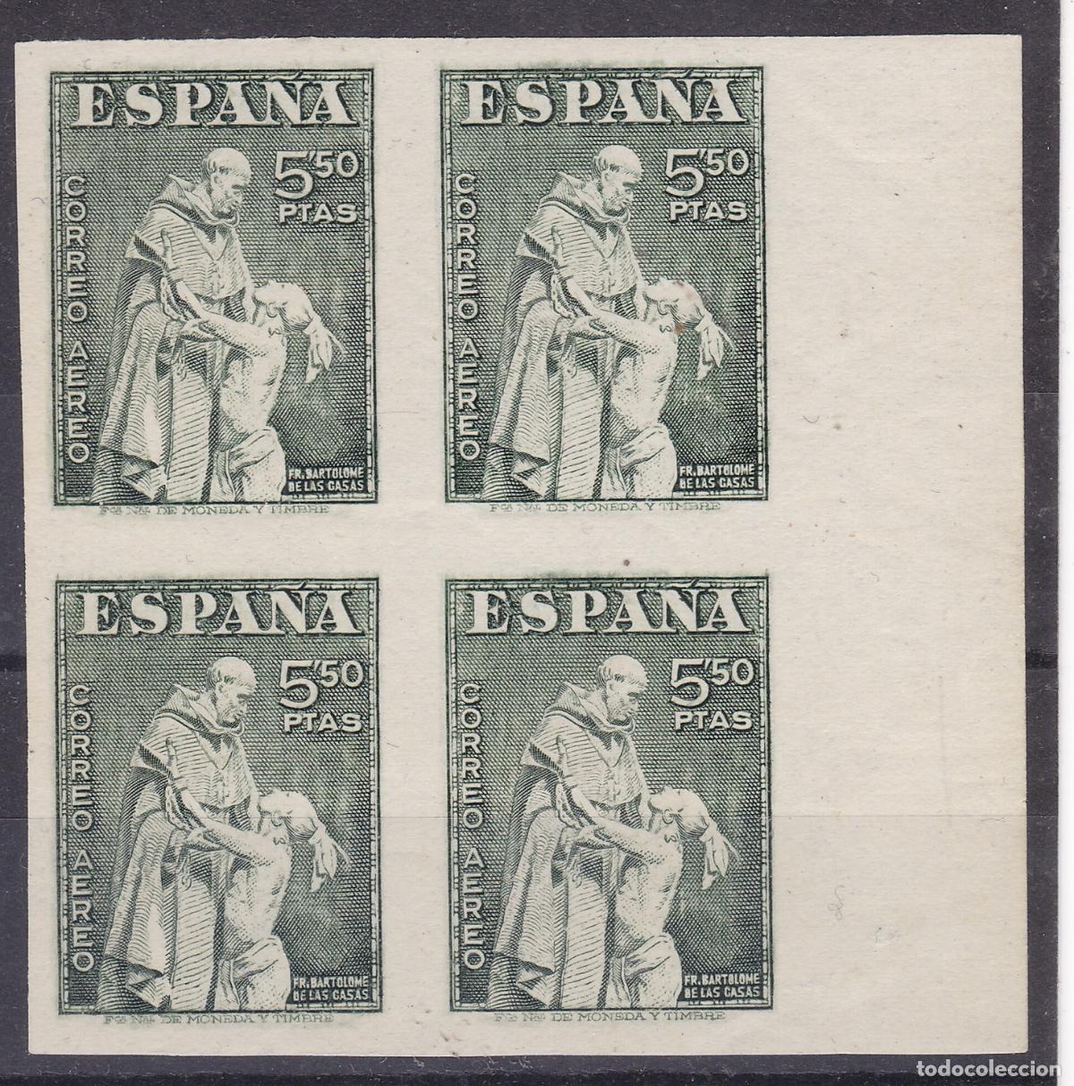 Sellos: FC-326- Bartolom&eacute; de las Casas 5.50 Ptas Bloque de 4 Sin Dentar **. FALSO POSTAL . Lujo
