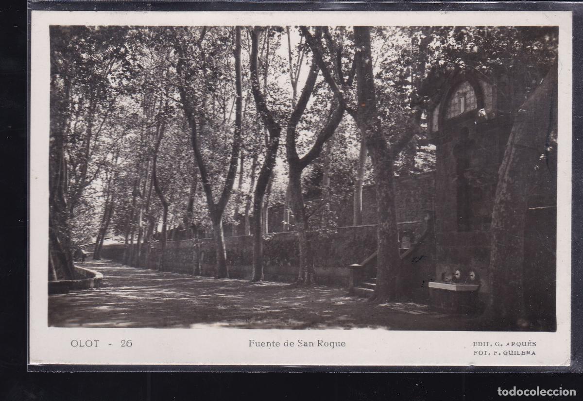 Sellos: F16-72- Postal Fuente San Roque OLOT a CASTELLAR DEL VALLES 1952 AMBULANTES