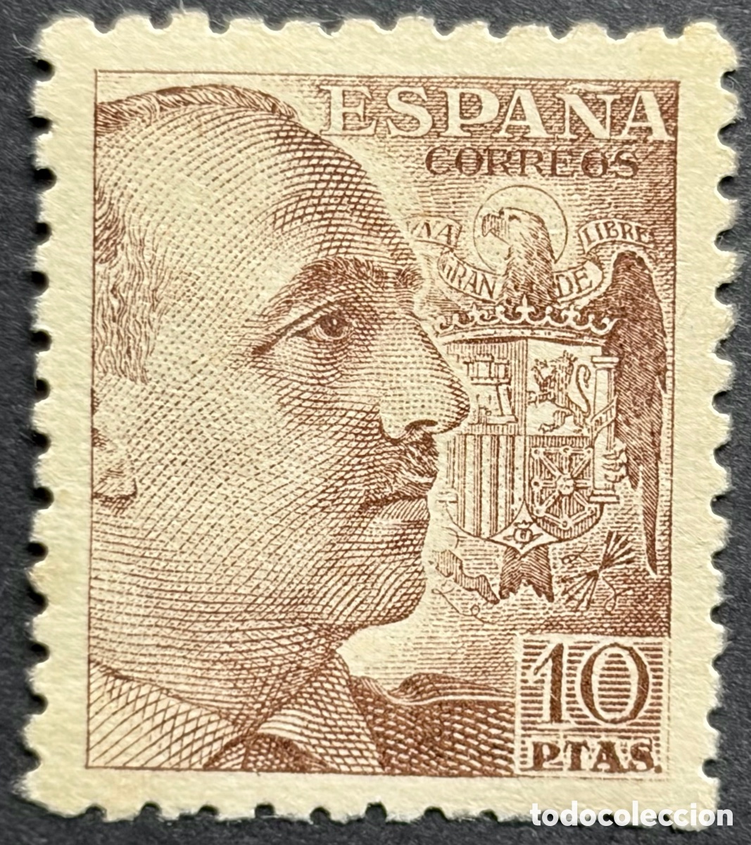 Sellos: Espa&ntilde;a 1940 1945 General Franco Dentado Grueso 10 PTAS Edifil 935