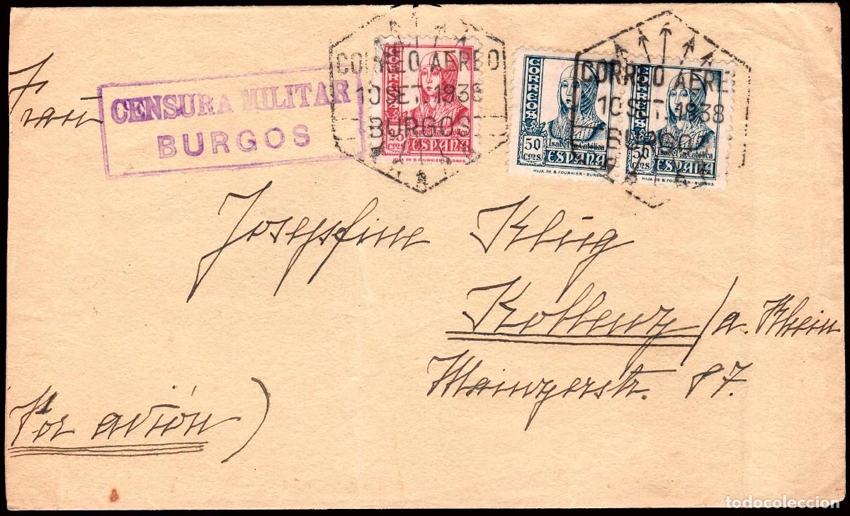 Sellos: Espa&ntilde;a - Edi o 822+825(2) - Sobre Mat Gomis 81 &rdquo;Correo a&eacute;reo 10/Sep./38 - Burgos&rdquo;