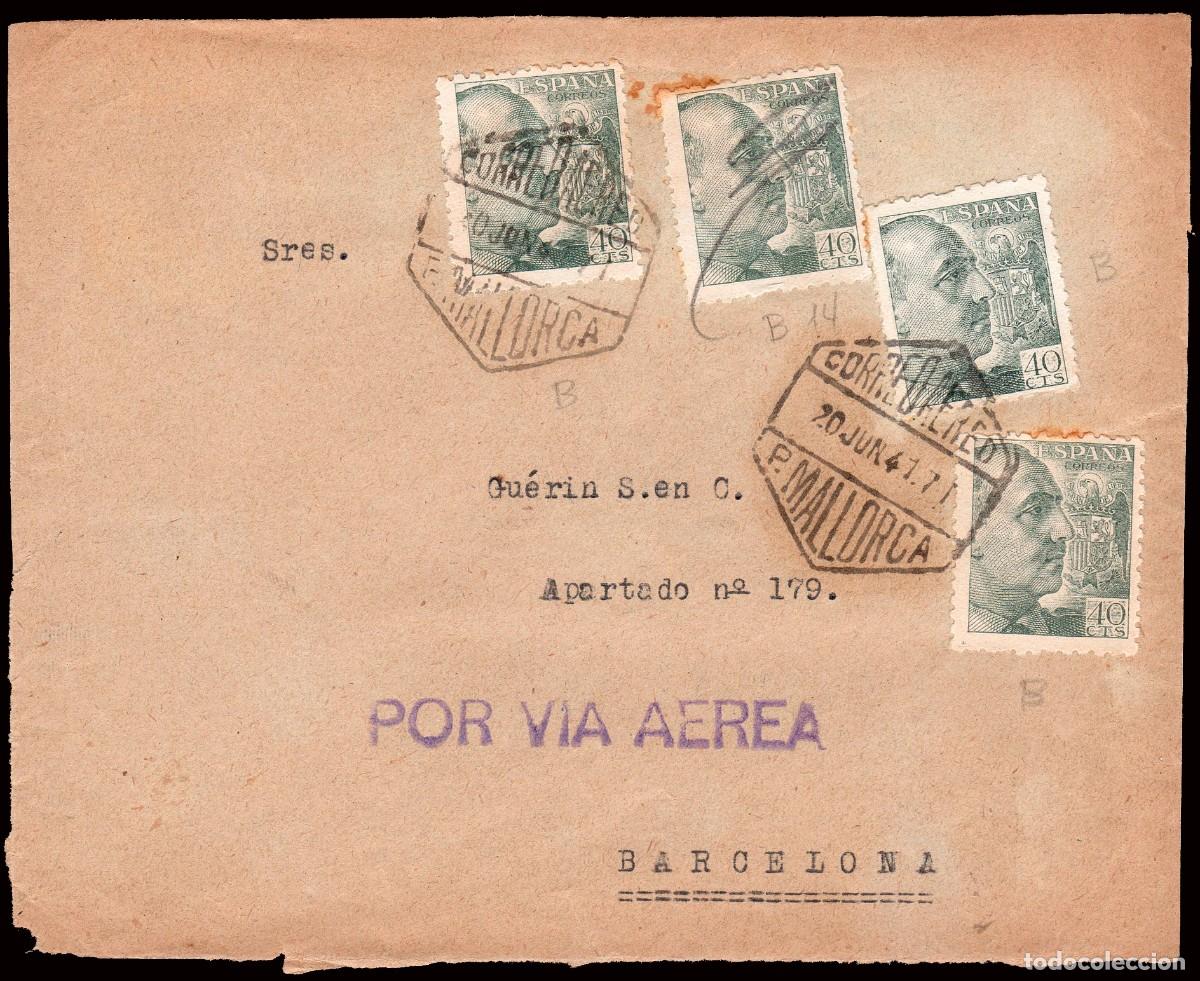 Sellos: Espa&ntilde;a - Edi o 925(4) - Frontal Mat &rdquo;Correo a&eacute;reo 20/Jun./41 - P. Mallorca&rdquo; a Barcelona