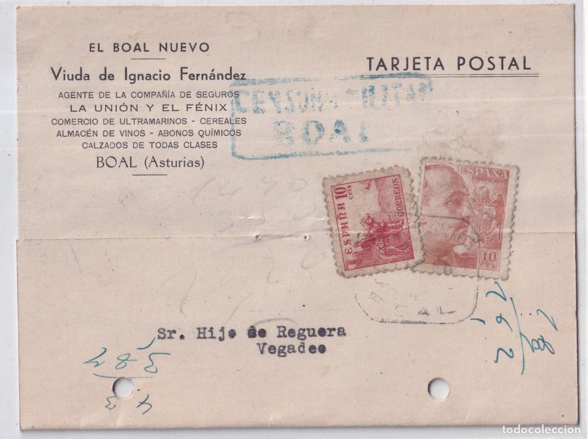 Sellos: El Boal Nuevo. Viuda de Ignacio Fern&aacute;ndez. Censura militar Boal. Firma propietario abril 1940