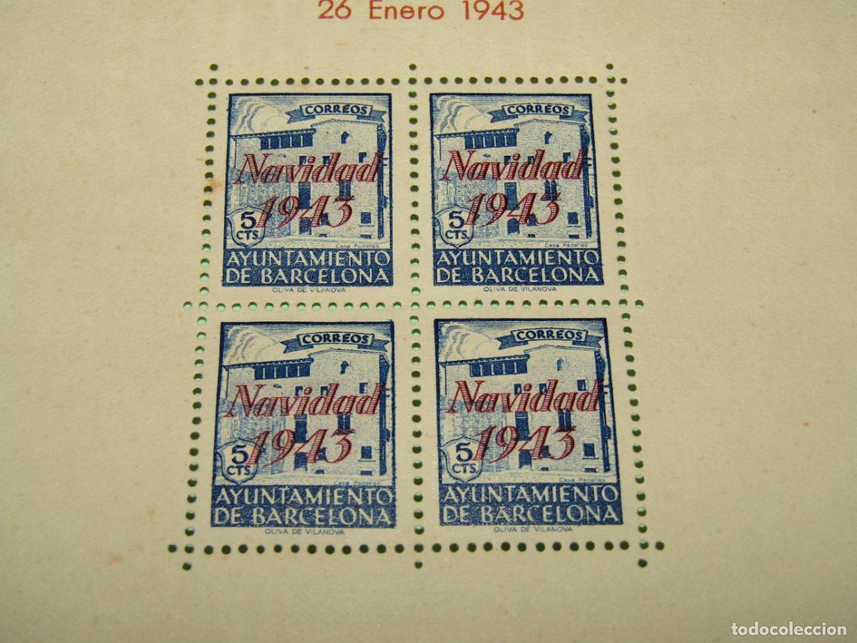Sellos: Antiguas 2 Hojas Serie Completa Cuarto Aniversario Liberaci&oacute;n de Barcelona NAVIDAD de 1943
